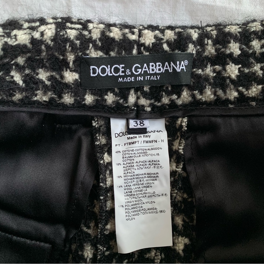 Dolce & Gabbana Houndstooth Tweed Pleated Wide Leg Wool Mohair Trouser Pants - Picture 9 of 12